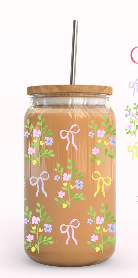 Floral Bow Glass Tumbler