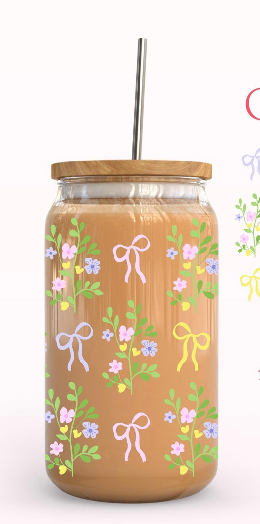 Floral Bow Glass Tumbler